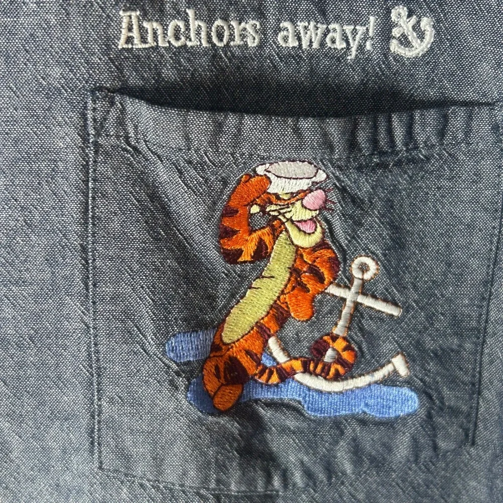 Disney Tigger Anchors Away Chambray Button Up Shirt Women's XL Nautical - Picture 2 of 7